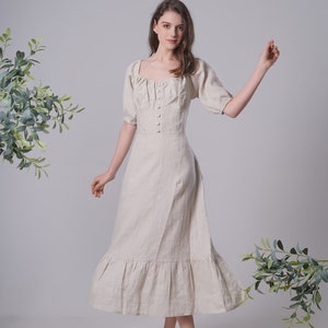 Linen dress SWEETHEART, Flax Midi Dress, Yellow linen clothing for woman, Summer dress, A line Soft Linen Dress, Flax Cocktail Dress image 5