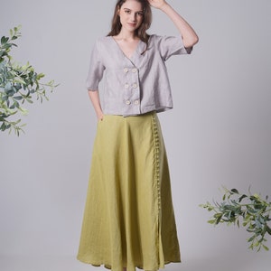 Linen Maxi Skirt BUTTONS, Flattering Summer Skirt, Linen Long Skirt, Green Linen Skirt, Split Linen Skirt, Maxi Linen Skirt, Long Skirt image 4