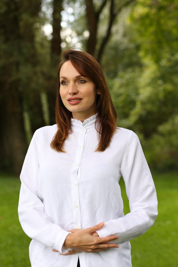 WOMEN S WHITE SHIRT High Quality Linen Top Minimalist Linen Blouse Long Sleeve White Classic Linen Shirt Etsy Canada