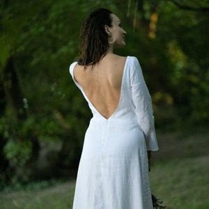 Linnen trouwjurk SIENNA, witte linnen jurk, eenvoudige trouwjurk, bescheiden trouwjurk, bos trouwjurk, Boho trouwjurk afbeelding 5