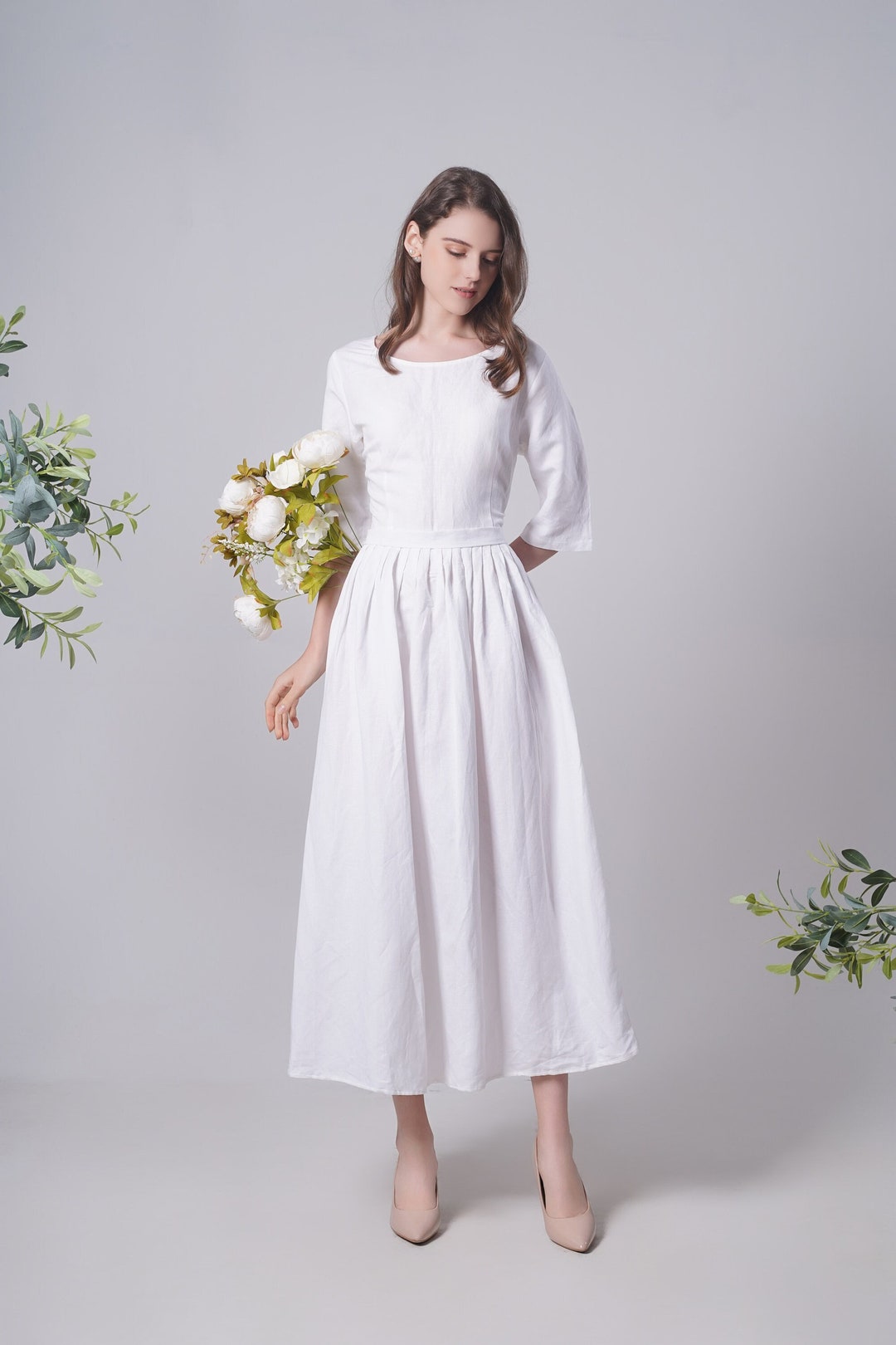 Linen Dress FOREVER, Simple Wedding Dress, Summer Linen Dress, White