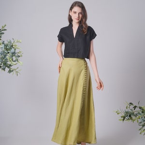 Linen Maxi Skirt BUTTONS, Flattering Summer Skirt, Linen Long Skirt, Green Linen Skirt, Split Linen Skirt, Maxi Linen Skirt, Long Skirt image 7