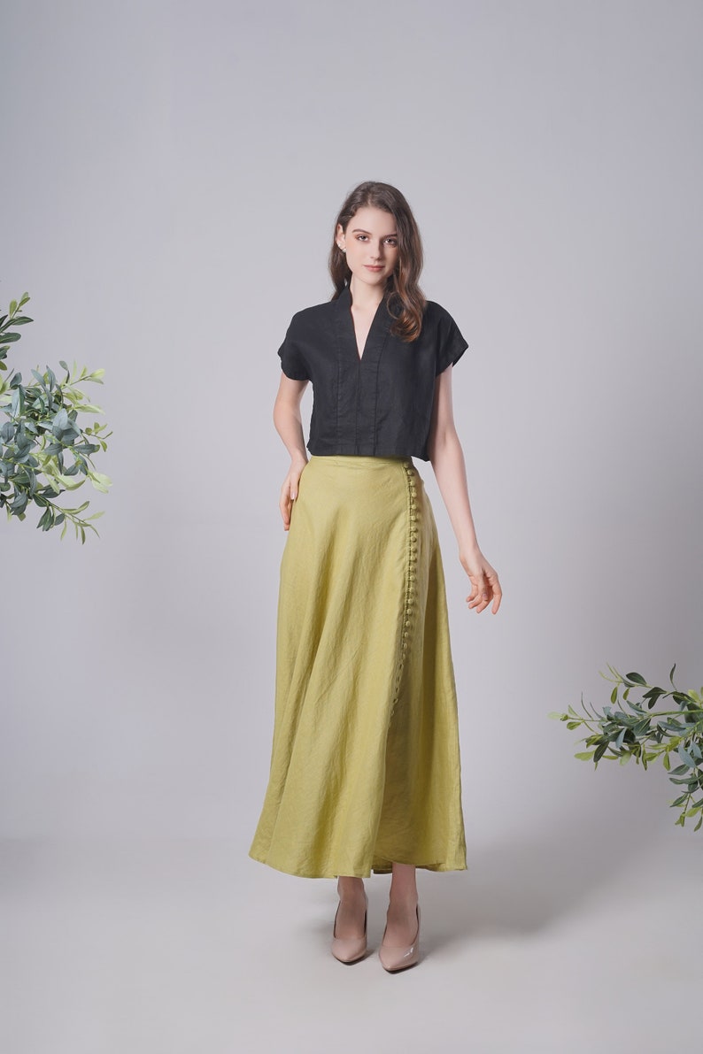 Linen Maxi Skirt BUTTONS, Flattering Summer Skirt, Linen Long Skirt, Green Linen Skirt, Split Linen Skirt, Maxi Linen Skirt, Long Skirt image 7