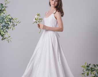 Linen Wedding Dress ANGEL, Slip Wedding Dress, White Linen Dress, Modest Wedding Dress, Beach Wedding Dress, Simple Wedding Dress, Open Back