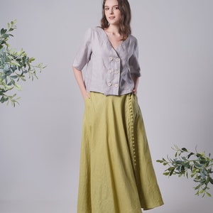 Linen Maxi Skirt BUTTONS, Flattering Summer Skirt, Linen Long Skirt, Green Linen Skirt, Split Linen Skirt, Maxi Linen Skirt, Long Skirt image 5