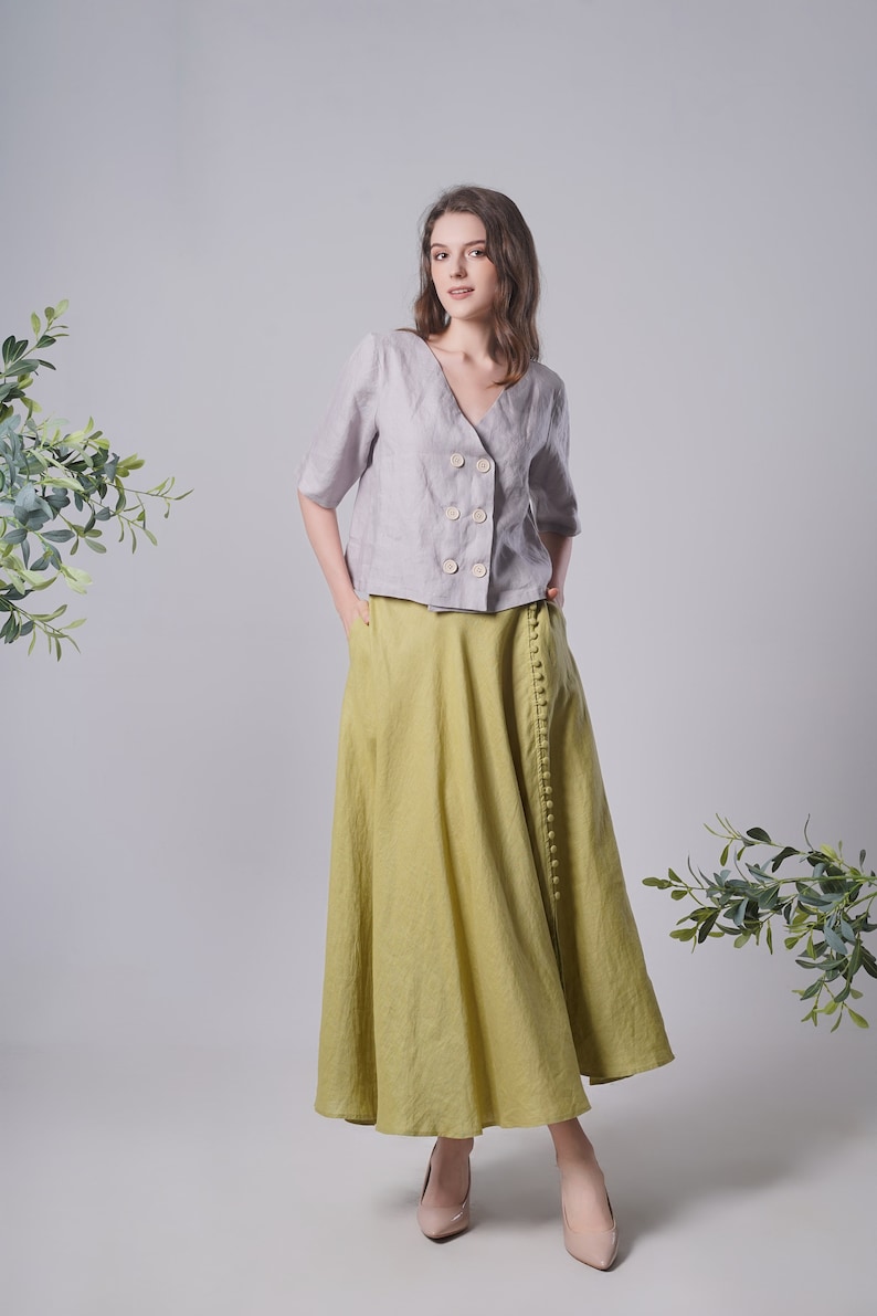 Linen Maxi Skirt BUTTONS, Flattering Summer Skirt, Linen Long Skirt, Green Linen Skirt, Split Linen Skirt, Maxi Linen Skirt, Long Skirt image 5