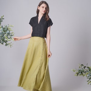 Linen Maxi Skirt BUTTONS, Flattering Summer Skirt, Linen Long Skirt, Green Linen Skirt, Split Linen Skirt, Maxi Linen Skirt, Long Skirt image 6