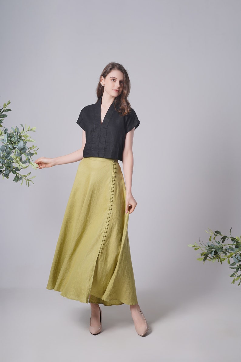 Linen Maxi Skirt BUTTONS, Flattering Summer Skirt, Linen Long Skirt, Green Linen Skirt, Split Linen Skirt, Maxi Linen Skirt, Long Skirt image 6