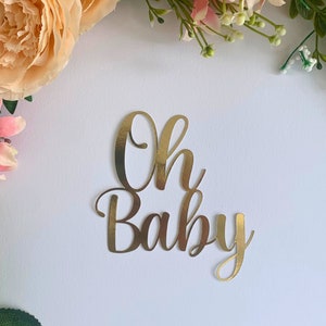 Decorazione per torta "Oh Baby Gold Mirror" - Perfetta per baby shower e feste di rivelazione del sesso del bambino