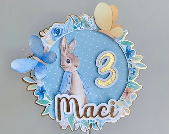 Adorno personalizado para tarta de cumpleaños de Peter Rabbit, cartulina