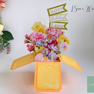 Hermosa tarjeta hecha a mano con ramo de flores para el Día de la Madre/Cumpleaños para cualquier ocasión Tarjeta con caja emergente 3D