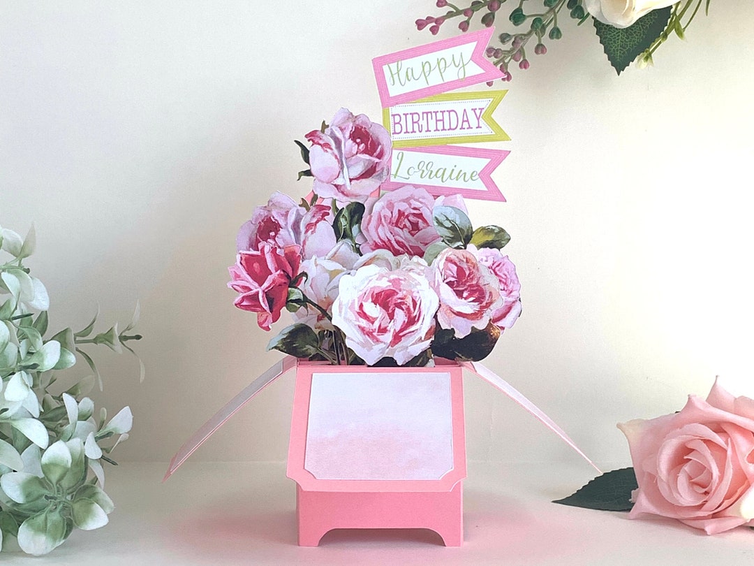 Pink Rose Bouquet 3D Pop up Card: Handmade Floral Greeting - Etsy