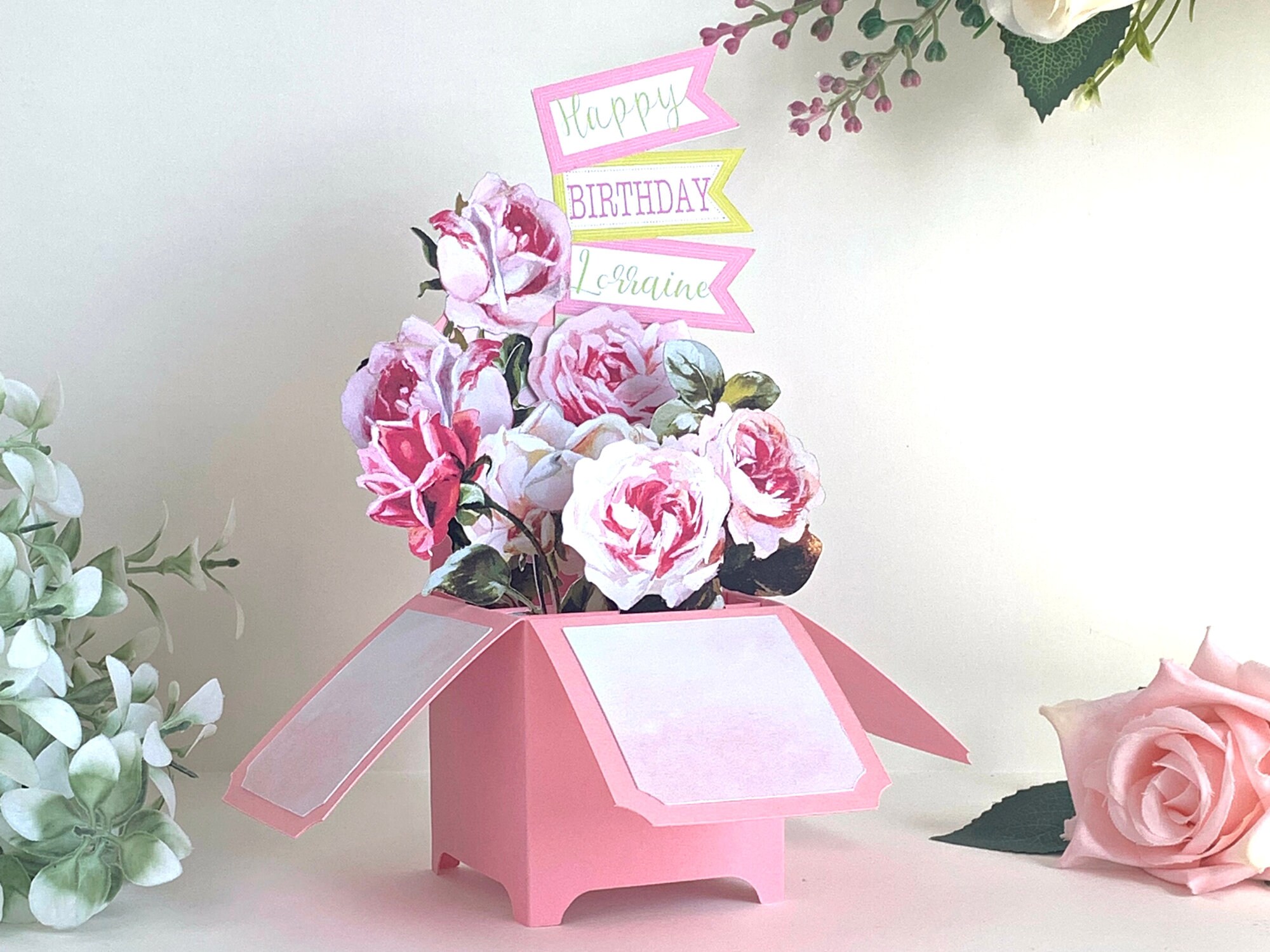 Pink Rose Bouquet 3D Pop up Card: Handmade Floral Greeting - Etsy