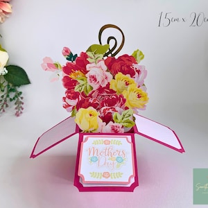 Schöne Rosa Blumen Blumen 3D Pop Up Box Karte Grußkarte Handgefertigt Individuell Personalisiert
