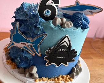 Hammerhead Shark Silhouette Acrylic Cupcake Toppers – 12-Pack For Birthday, Ocean Theme Parties