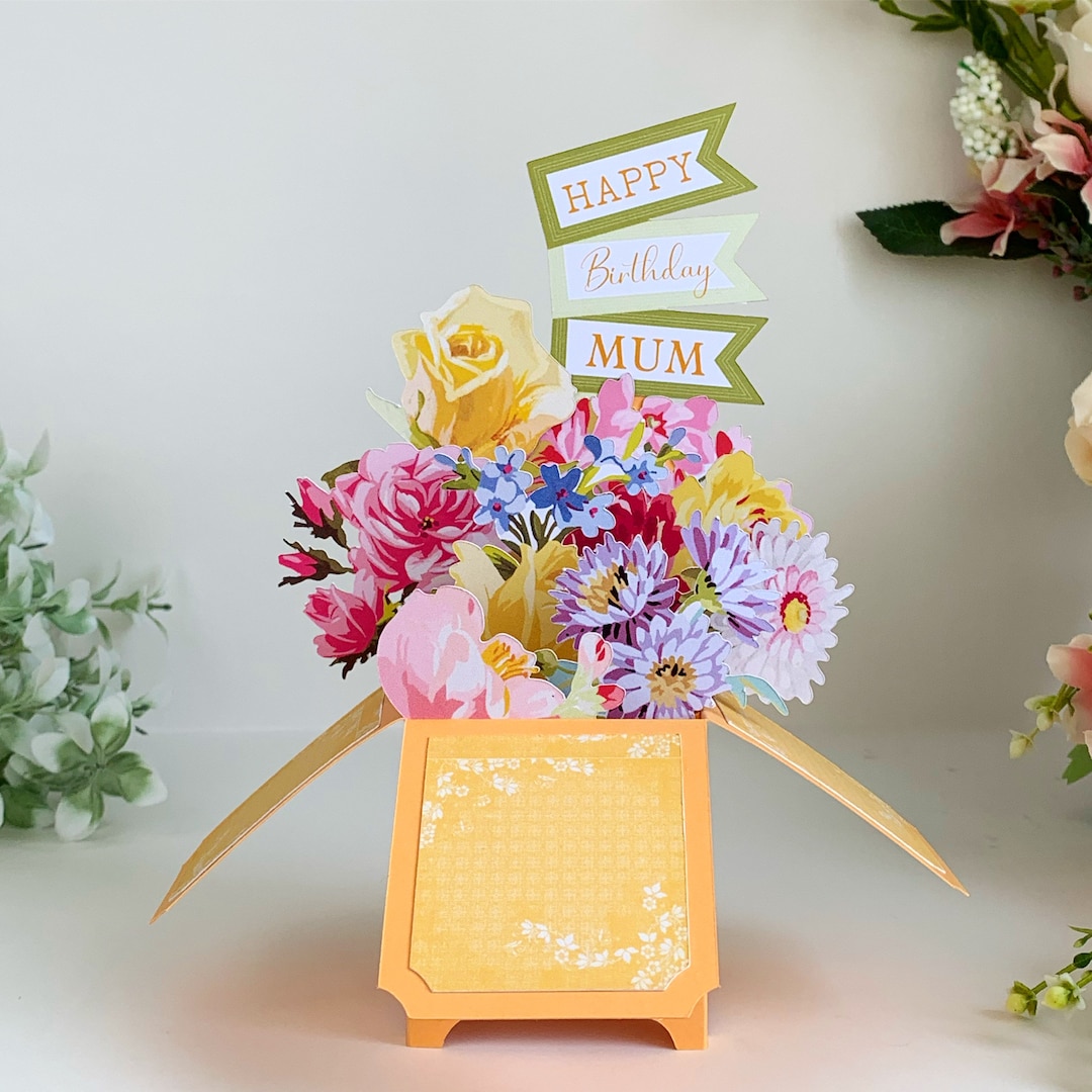 Flower Bouquet 3D Pop up Card Birthday Mothers Fathers Day Etsy