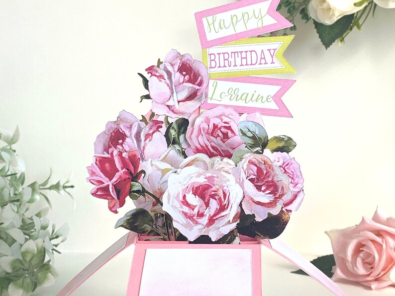 Pink Rose Bouquet 3D Pop up Card: Handmade Floral Greeting - Etsy