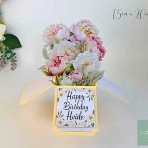3D pop-up handgemaakte aangepaste pioenrozenkaart voor elke speciale gelegenheid, Moederdag, verjaardag