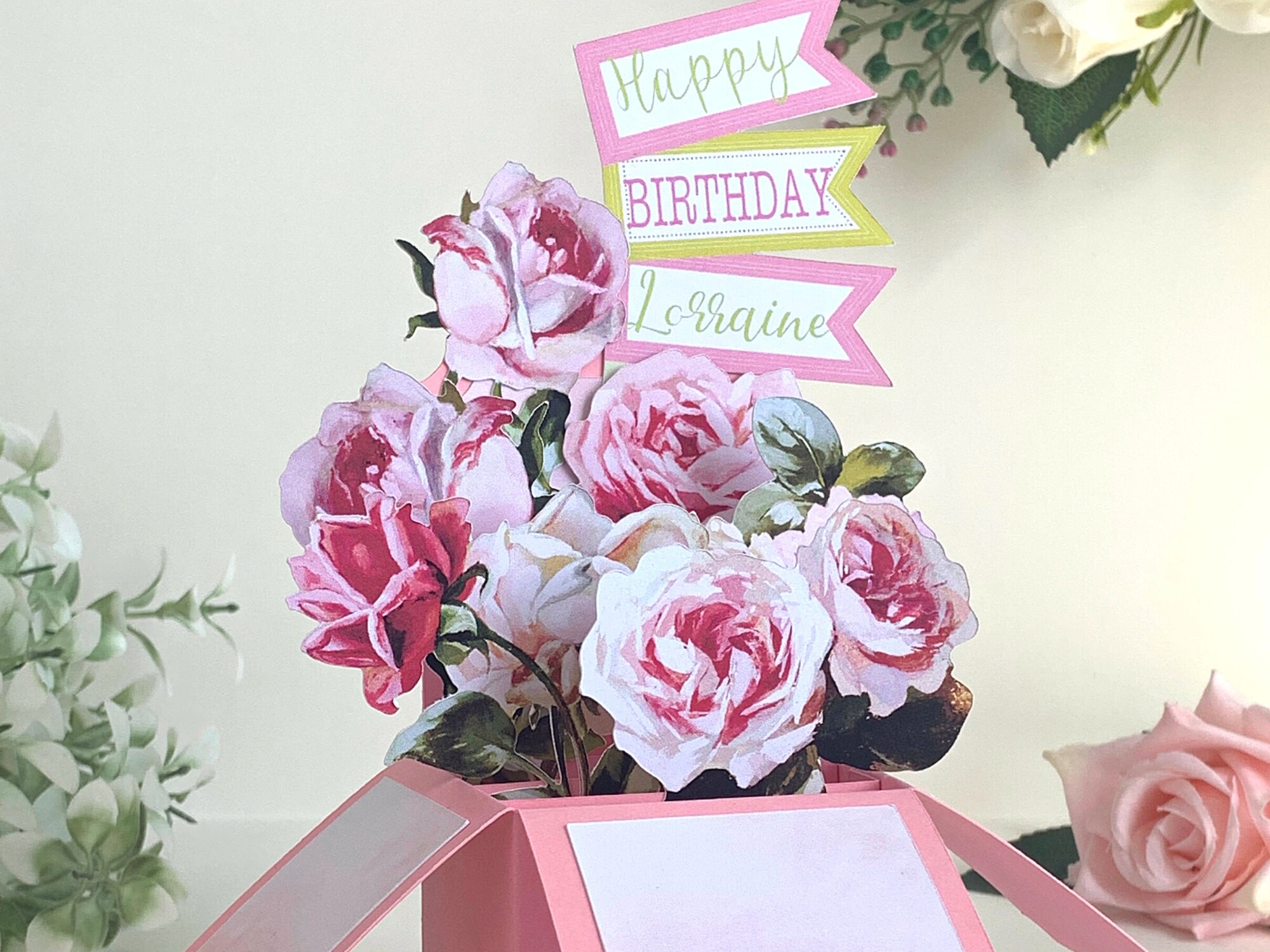 Pink Rose Bouquet 3D Pop up Card: Handmade Floral Greeting - Etsy