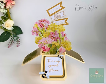 Handmade 3D Floral Pop Up Card: Yellow Flowers & Pink Hydrangeas