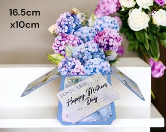 Handmade Box Card with Purple and Blue Hydrangeas - Personalise Mother's Day Gift/Greeting Card