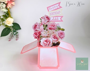 Handmade 3D Pop Up Pink Rose Card: Anniversary, Birthday