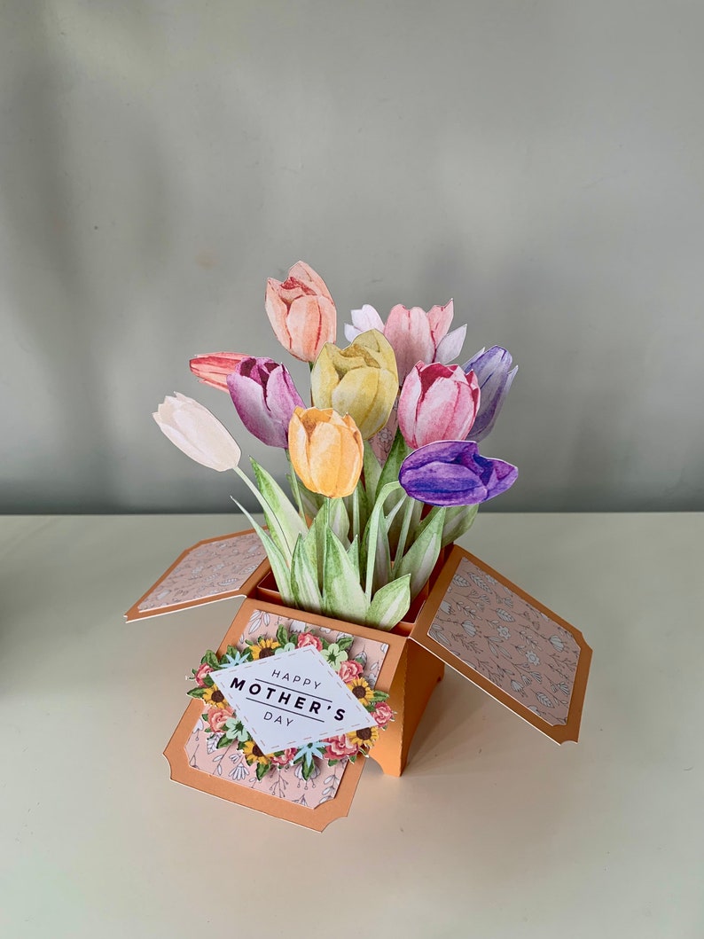 3D Pop Up Handmade Custom Tulip Card For Any Special Occasion, Mothers Day, Birthday image 3