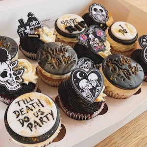 Goth Bride or Die Cupcake Toppers Skull Skeleton Hen Do Til Death Do Us Part Celebration