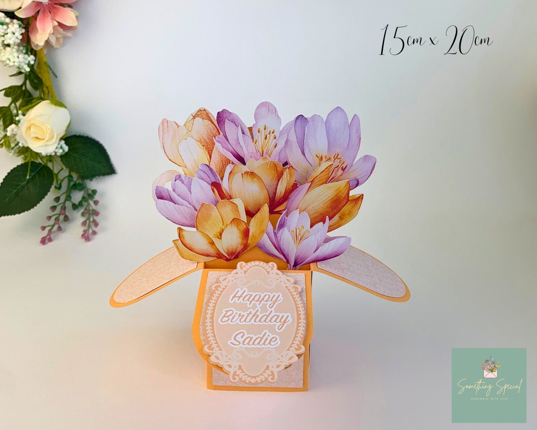 Handmade 3D Crocus Flower Box Card - Personalised Pop up Birthday ...