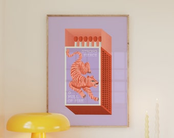 Poster »Full of Fire« (Light Purple) Tiger Match Vintage Box Retro Packaging Fierce Girlpower