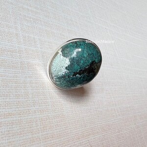 Natuurlijk Tibetaans Turquoise, Zeldzame Tibetaanse turquoise ring, Natuurlijke Turquoise ring, 925 zilveren ring, Ronde vorm turquoise ring, statement ring