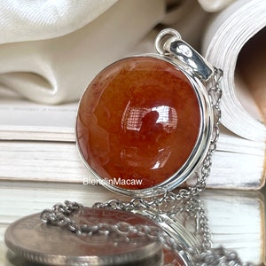 Natural Carnelian pendant, cabochon Carnelian pendant, 925 silver, round shape Carnelian pendant, handmade silver pendant, unique gifts
