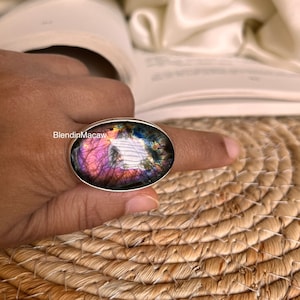Natural Purple Labradorite ring, rare labradorite ring, 925 silver ring, flashy purple labradorite, handmade ring, boho ring, jewellery
