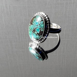Natuurlijke Tibetaanse turquoise ring, Groene Tibetaanse turquoise ring, turquoise statement ring, 925 zilveren sieraden, zeldzame Tibetaanse turquoise ring