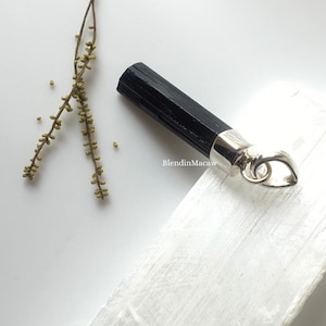 Natural Black tourmaline pencil wand, Tourmaline pencil pendant, Black tourmaline Pendant, 925 sterling silver pendant, boho, Christmas gift