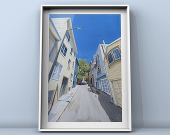 A3 Art print: Cream Street - Signed Giclée print - Street in San Francisco - USA - High quality
