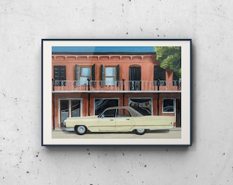 A3 Art print: You Got a Cream Car! - Signed Giclée print - Old American building with vintage car - High quality