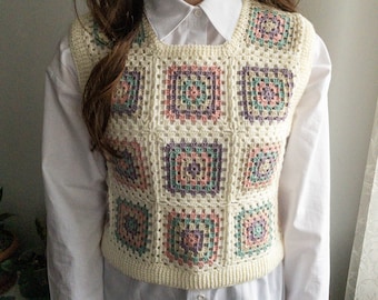 Gilet Pull Pour Grand Mere Pull à Motif Carré Grand-mère, Gilet Au