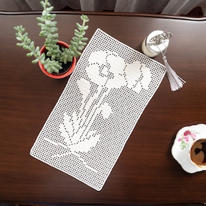Crochet Tablecloth for Christmas Gift To Loves Ones, Handmade Crochet Lace Table Runner. Custom Flower Pattern in White Color.
