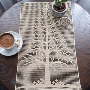 PDF Crochet Lace Table Runner Tree Pattern, Handmade Tablecloth, Home Decor For Wedding Gift Idea, Customized Table Cover With Tree Pattern