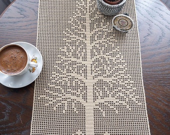 PDF Crochet Lace Table Runner Tree Pattern, Handmade Tablecloth, Home Decor For Wedding Gift Idea, Customized Table Cover With Tree Pattern