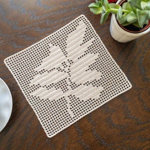 PDF Pattern Crochet Lace Coaster With Auntumn Leaf, Handcrocheted, Home Decor For Wedding Gift Idea, Customized Glass mat in Beige Color
