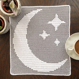 PDF Filet Crochet Moon And Stars Table Runner For Wedding, Birthday, Christmas Gift Idea, White Custom Runner For Home And Living Room Decor