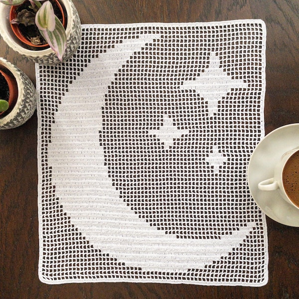 PDF Filet Crochet Moon And Stars Table Runner For Wedding, Birthday, Christmas Gift Idea, White Custom Runner For Home And Living Room Decor