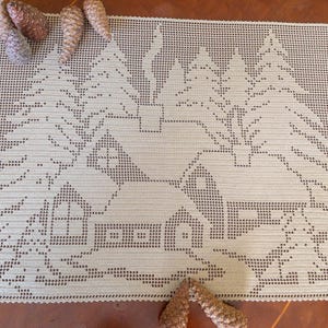 Handmade filet crochet gift idea to your lovedones with housess and trees pdf