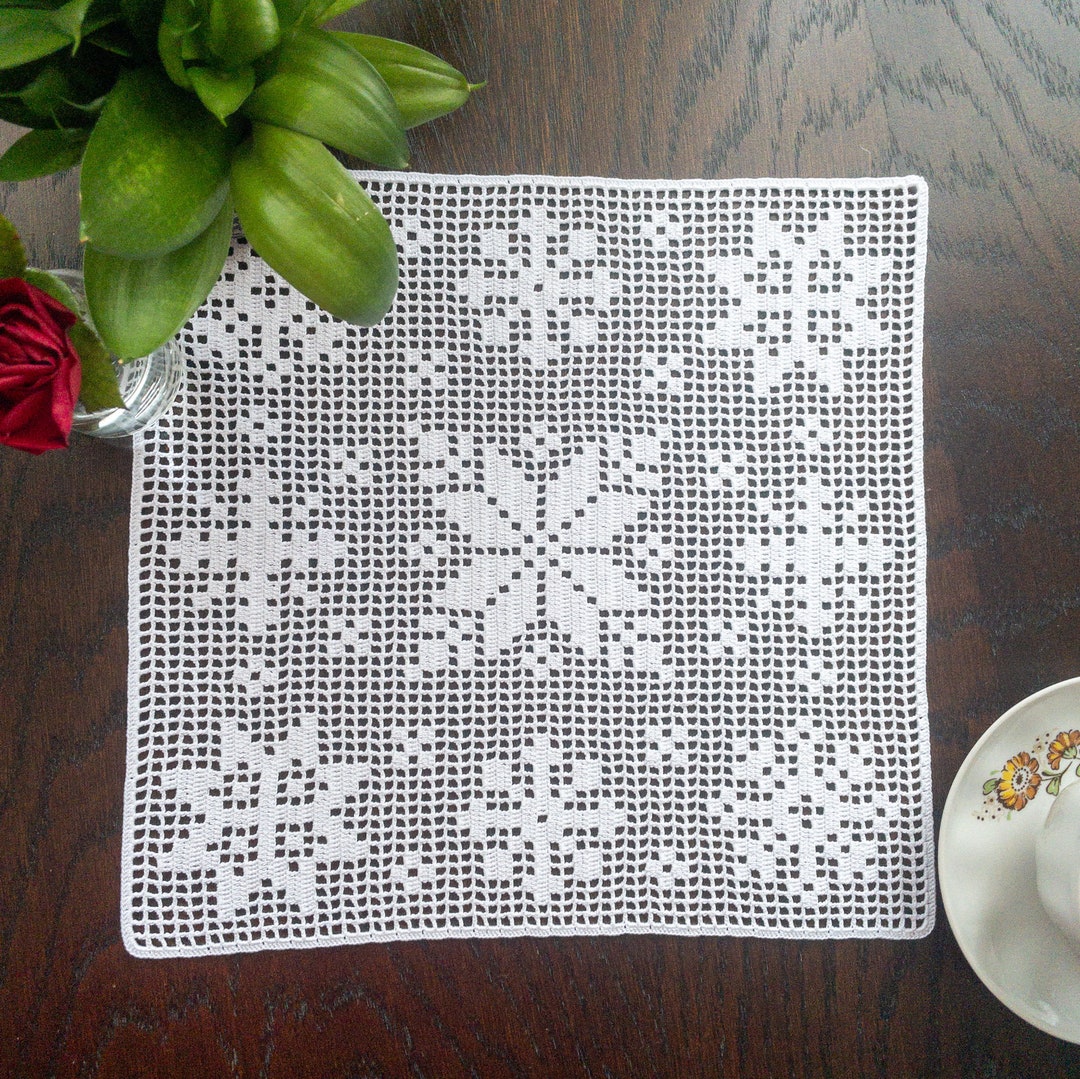 Filet Snowflake Pattern Snowflakes Filet Crochet Tablecloth for Easter Gift to Newlywed House ...