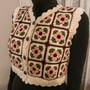 Handmade Crochet Colorful Flowers Small Vest For Christmas And Birthday Gift Idea, Small Sweet Vest With Button For Lover Or Friend Or Mom