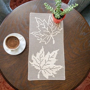 PDF Pattern Crochet Lace Runner Autumn Leaves, Hand Crocheted, Home Decor For Wedding Gift Idea, Customized Table Cover With Leaves Pattern