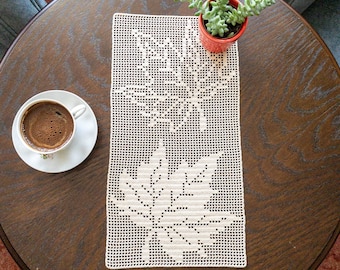 PDF Pattern Crochet Lace Runner Autumn Leaves, Hand Crocheted, Home Decor For Wedding Gift Idea, Customized Table Cover With Leaves Pattern