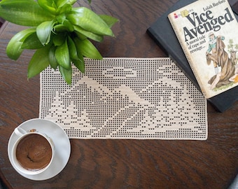 PDF Filet Crochet Runner Mountain Landscape Pattern, Home Decor For Christmas Gift Idea, DIY Crochet Tablecloth, Customized Pattern TableTop